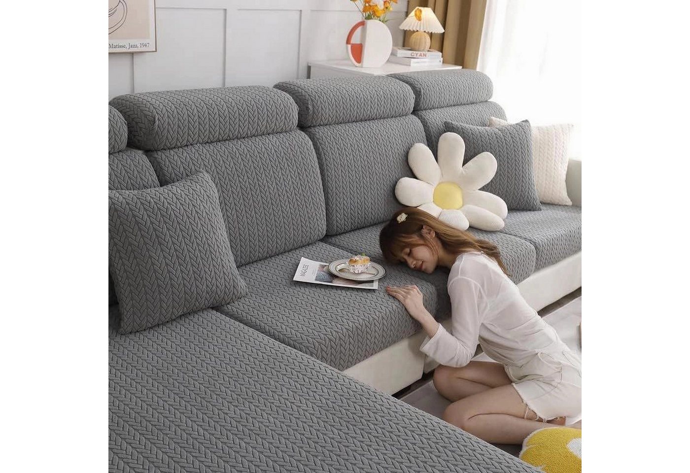 Diwzbyn Sofabezug Sofabezüge, Beruhigende Sofabezüge, Sofakissenbezüge für Hunde, Stretch-Sofabezüge, Überzüge für Sofas und Couches – Bild 4 von 5