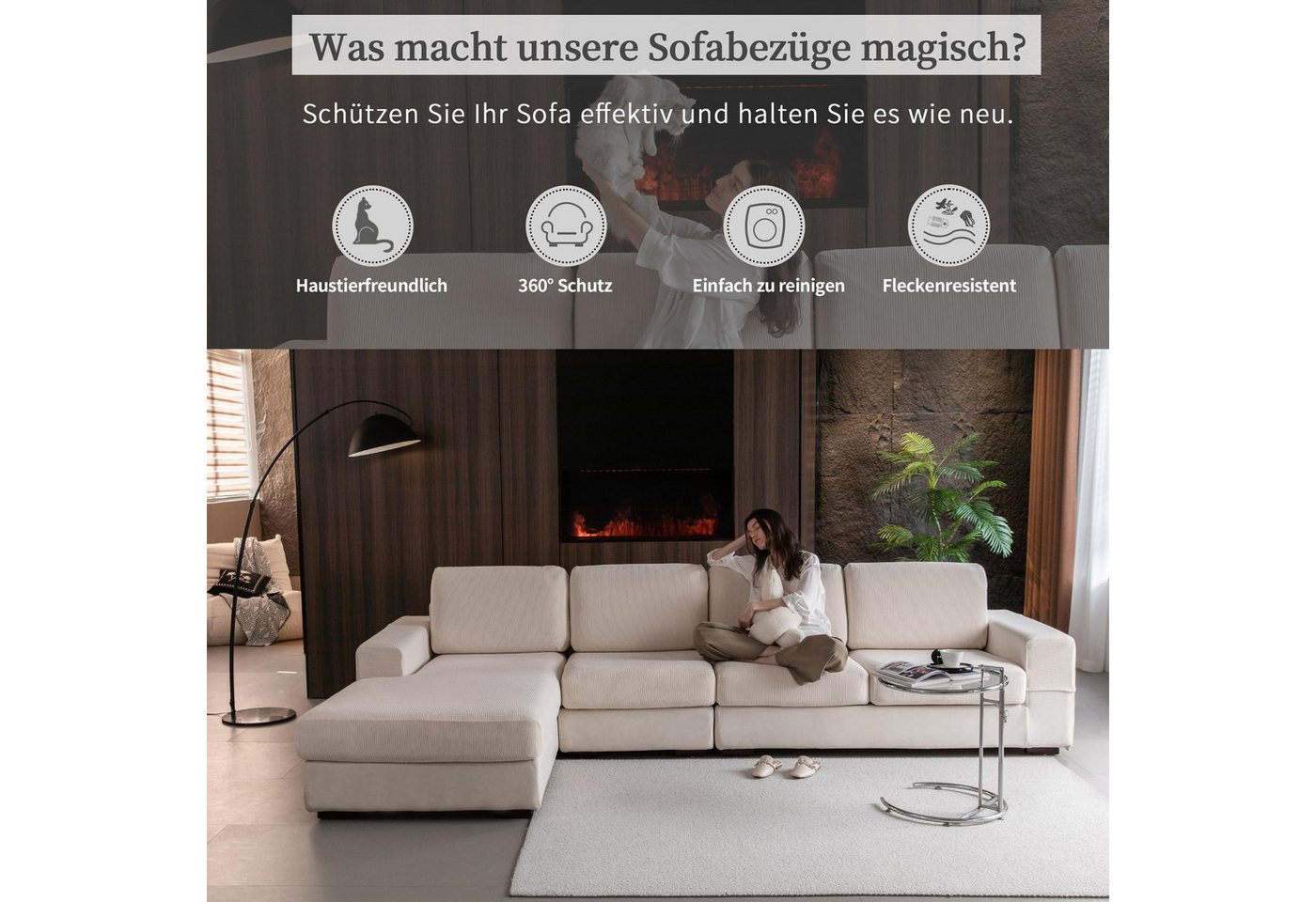 Diwzbyn Sofahusse für 1–4 Sitzer, elastischer Sitzkissenbezug, rutschfester Sofaüberzug, waschbar & pflegeleicht, universelle Passform – Bild 3 von 5
