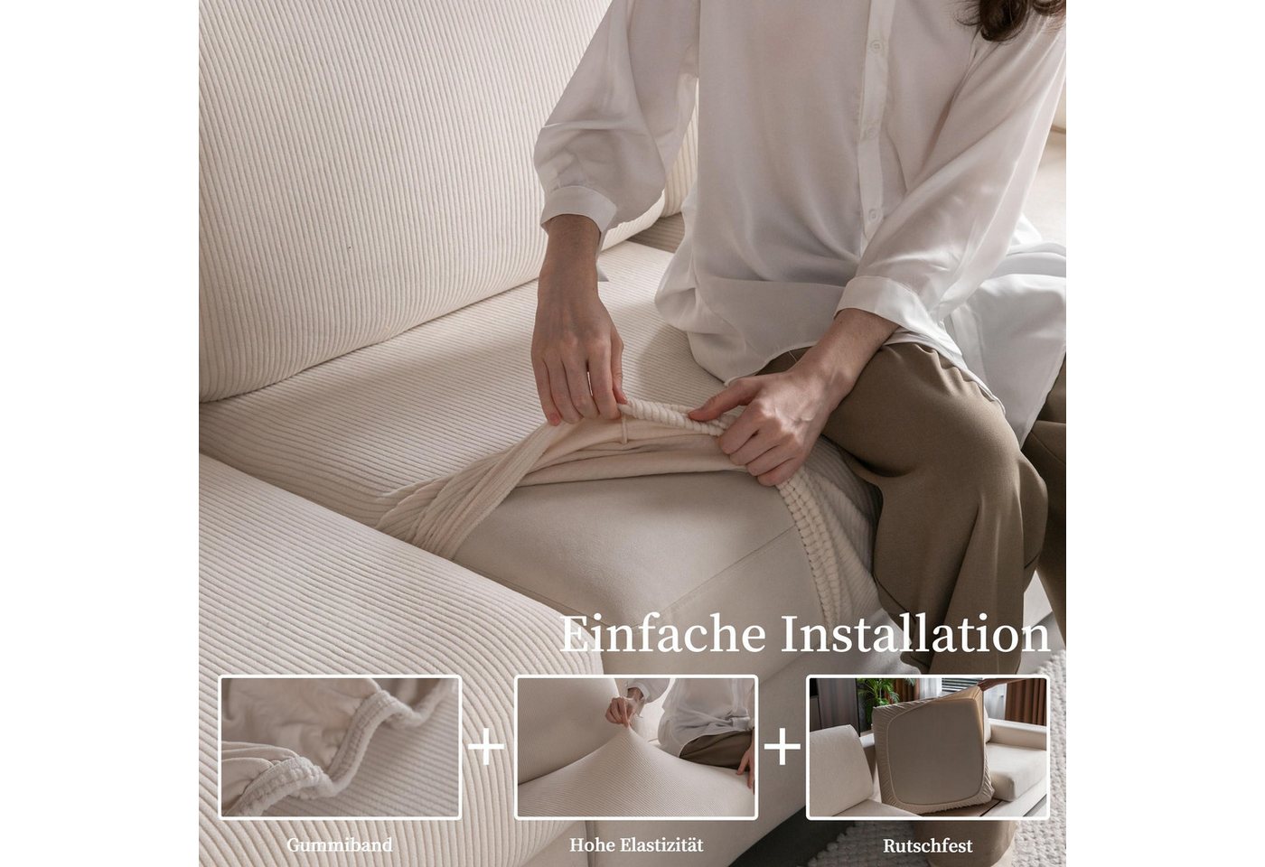 Diwzbyn Sofahusse für 1–4 Sitzer, elastischer Sitzkissenbezug, rutschfester Sofaüberzug, waschbar & pflegeleicht, universelle Passform – Bild 4 von 5