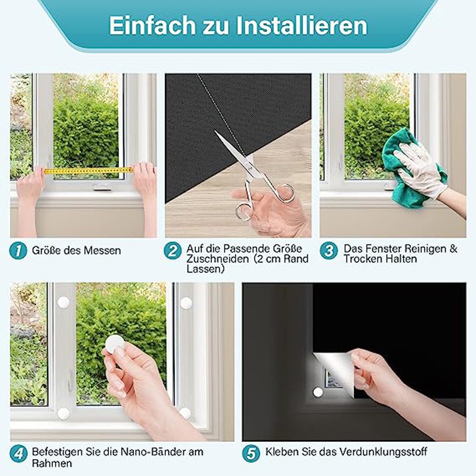 Verdunklungsrollo Hitzeschutz, Verdunkelnd, Ohne Bohren, 100% verdunkelnd, Diwzbyn, für Urlaub Innen Dachschräge Fenster – Bild 3 von 5