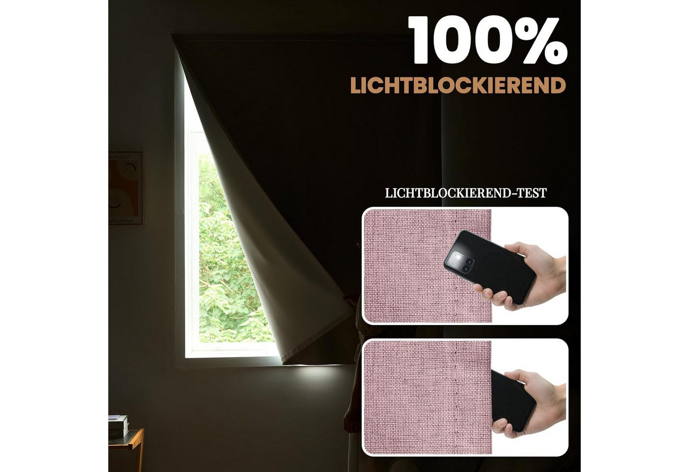 Verdunklungsrollo Selbstklebende,100% Lichtundurchlässig, Ohne Stange, Bohrfrei, Diwzbyn – Bild 5 von 5