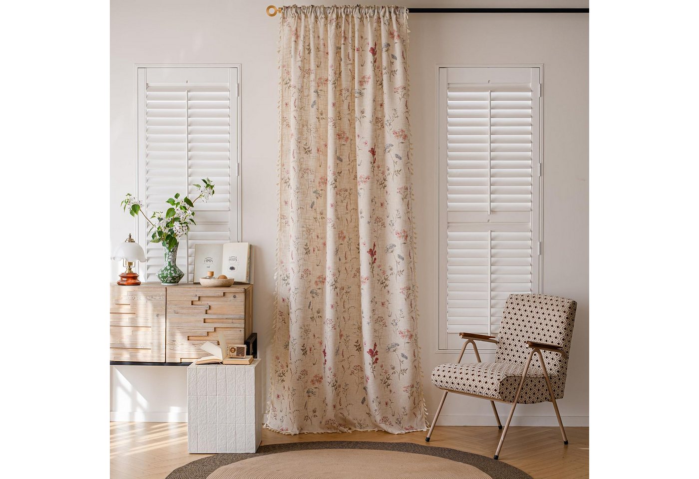 Diwzbyn Vorhang Boho-Blumen-Vorhang, halbtransparenter Vorhang im Landhausstil – Bild 5 von 5
