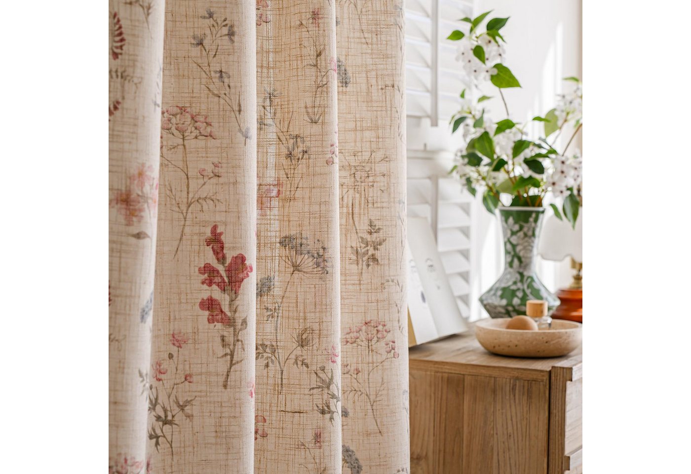 Diwzbyn Vorhang Boho-Blumen-Vorhang, halbtransparenter Vorhang im Landhausstil – Bild 2 von 5