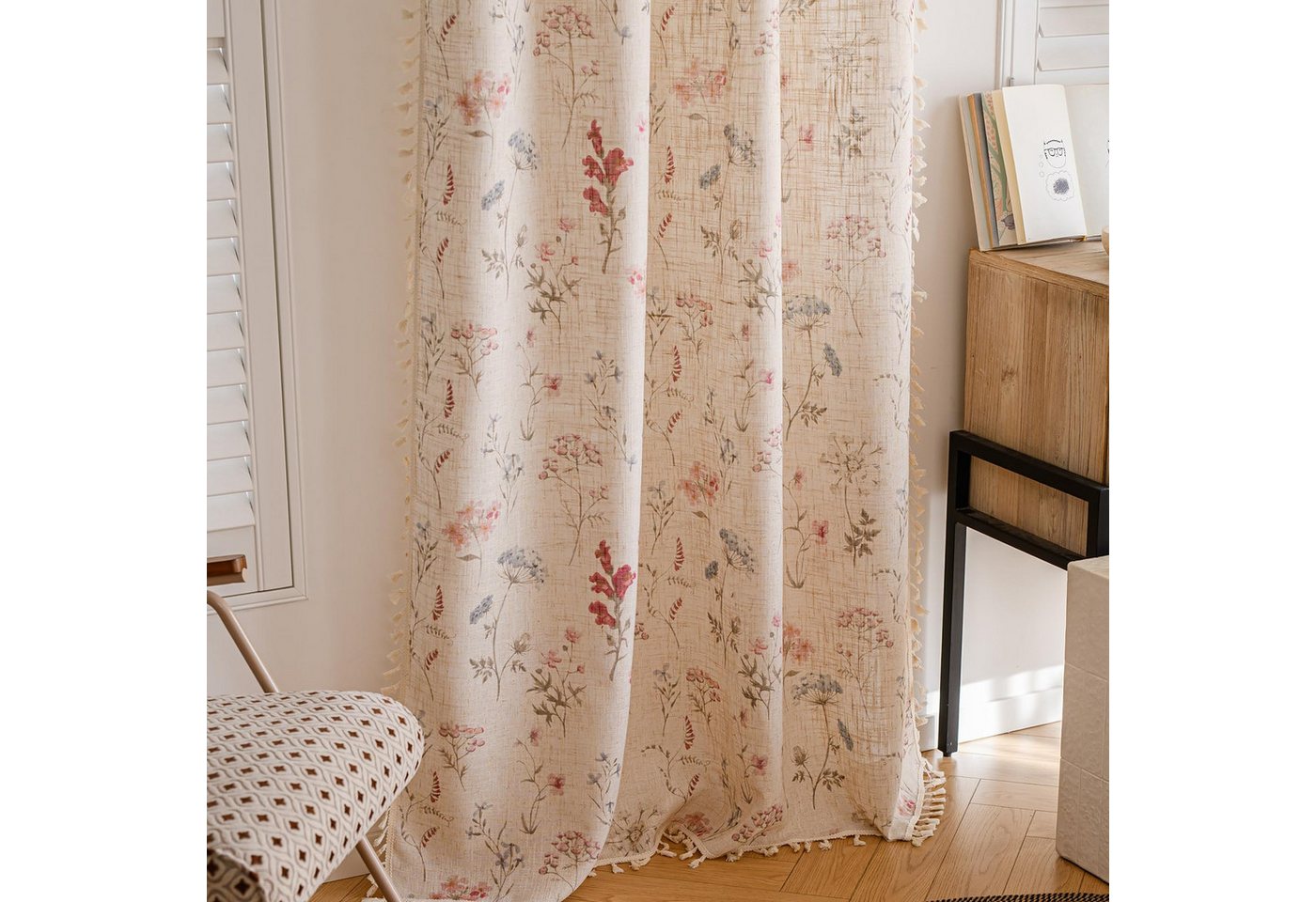 Diwzbyn Vorhang Boho-Blumen-Vorhang, halbtransparenter Vorhang im Landhausstil – Bild 3 von 5