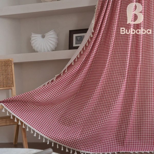 Diwzbyn Vorhang Vintage-Boho-Karovorhänge, kleine karierte Vorhänge mit Fransen, geeignet für Wohnzimmer- und Esszimmerdekoration im Wohnbereich
