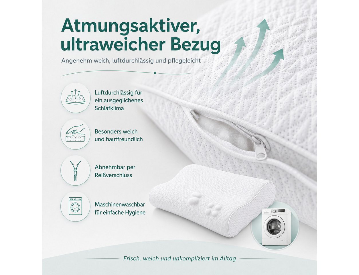 Diyarts Gelschaumkopfkissen, Füllung: Memory Foam, Seiten-, Rücken- & Bauchschläfer, 3-Schichten-System, Nackenkissen, Visco-Kissen, 3-fach höhenverstellbar, Er – Bild 4 von 5