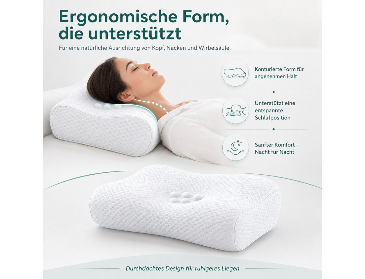 Diyarts Gelschaumkopfkissen, Füllung: Memory Foam, Seiten-, Rücken- & Bauchschläfer, 3-Schichten-System, Nackenkissen, Visco-Kissen, 3-fach höhenverstellbar, Er – Bild 5 von 5