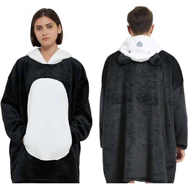 Diyarts Kapuzenpullover (Doppellagiges Acryl-Design, Decke mit Ärmel, Cosplay Pullover, Flauschiges Pyjama, Panda) Premium-Material, Tiermotiv und Pflegeleichti