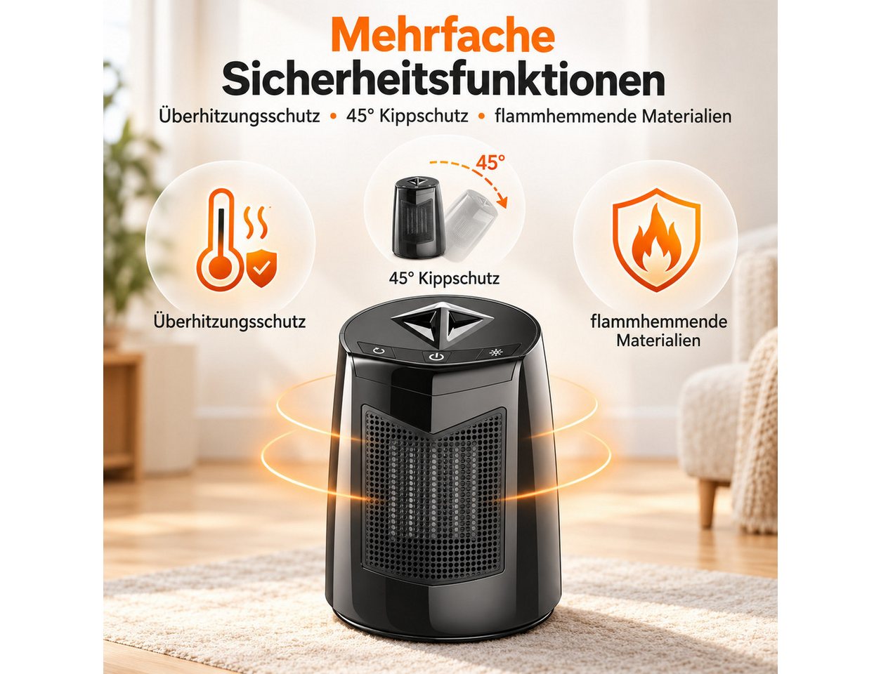 Diyarts Keramikheizlüfter, 800 W, Heizlüfter 3 Leistungsstufen, Klein 70° Oszillierend – Bild 5 von 5