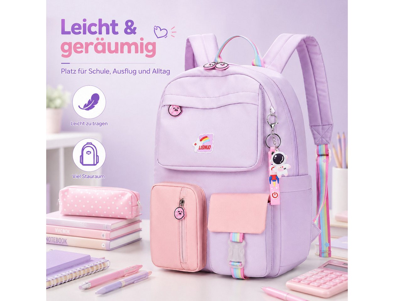 Diyarts Kinderrucksack, Trendiger Mädchenrucksack: Geräumig, Leicht und Robust – Bild 4 von 5