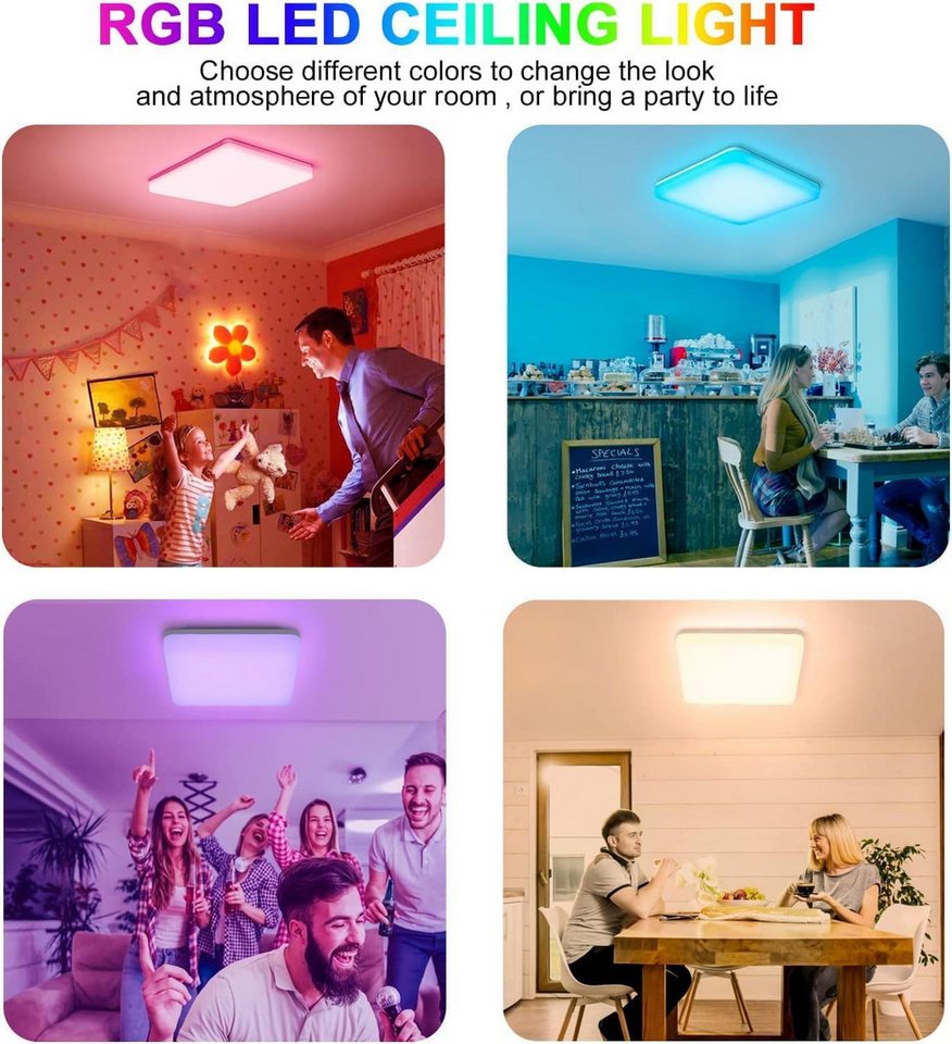 Diyarts LED Deckenleuchte, RGB-Zyklusmodus, LED fest integriert, warmes, kaltes & neutrales Licht, 7 RGB Lichtfarben, integrierter LED, Memory-Funktion, Augensc – Bild 4 von 5