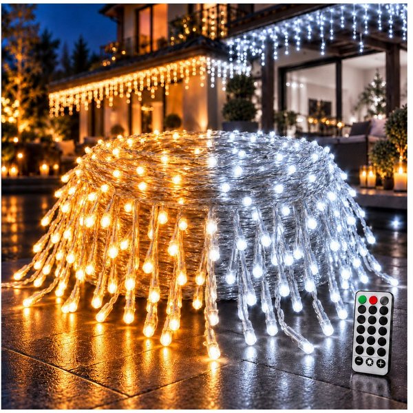 Diyarts LED-Lichternetz, 440-flammig, 15,75m Warm- & Kaltweiß Lichterkette 11 Modi, Timer & Fernbedienung