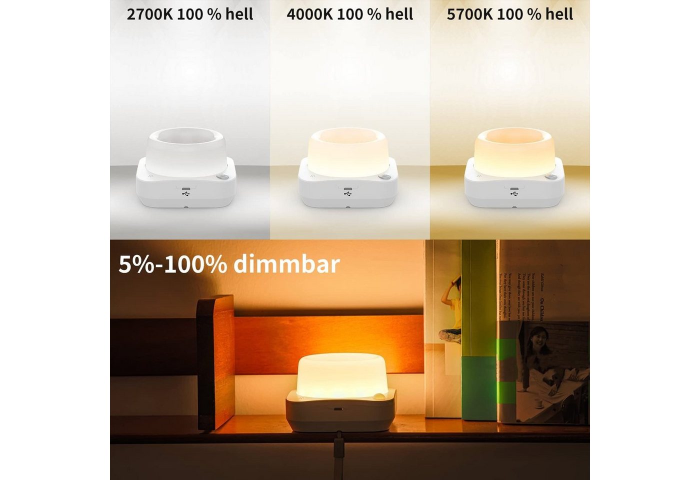 Diyarts LED Nachtlicht, LED fest integriert, Farbwechsel, App-Steuerung mit Timer x stufenlos dimmbar x USB aufladbar – Bild 5 von 5