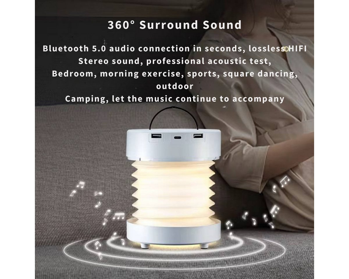 Diyarts LED Nachtlicht, Lautsprecher, Bluetooth Speaker, LED fest integriert, Warmweiß, Naturweiß und Kaltweiß, Campinglampe mit Bluetooth, 3 Lichtfarben, tragb – Bild 2 von 5