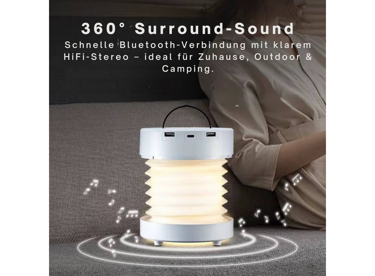 Diyarts LED Nachtlicht, Lautsprecher, Bluetooth Speaker, LED fest integriert, Warmweiß, Naturweiß und Kaltweiß, Campinglampe mit Bluetooth, 3 Lichtfarben, tragb – Bild 3 von 5