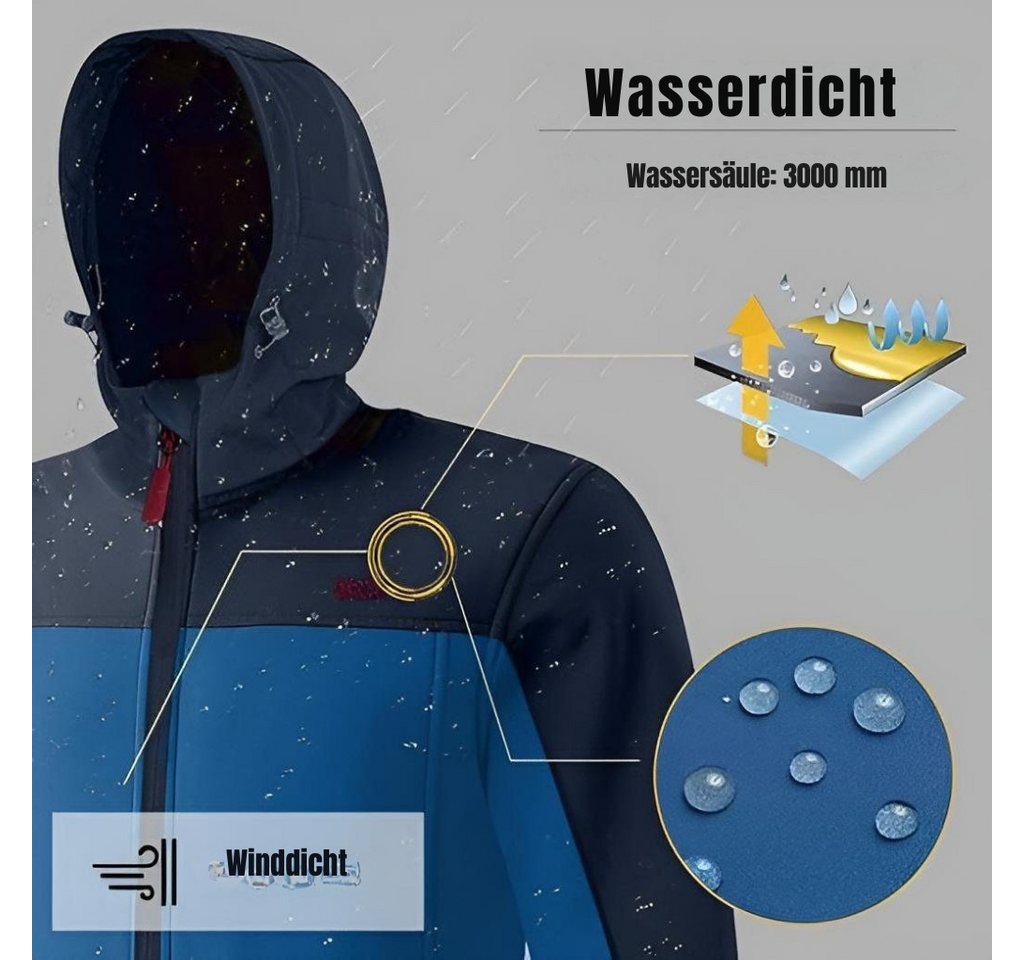 Diyarts Softshelljacke (wasserfeste Jacke mit TPU-Technologie, Winterjacke, mit optimaler Wärme & Funktionalität) Wasserfest, atmungsaktiv, winddicht, ideal für – Bild 3 von 5