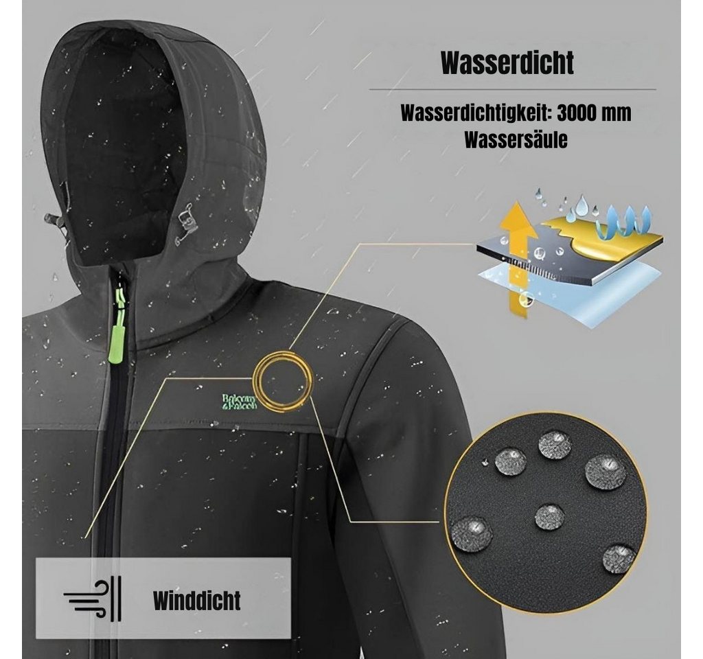 Diyarts Softshelljacke (wasserfeste Jacke mit TPU-Technologie, Winterjacke, mit optimaler Wärme & Funktionalität) Wasserfest, atmungsaktiv, winddicht, ideal für – Bild 3 von 5