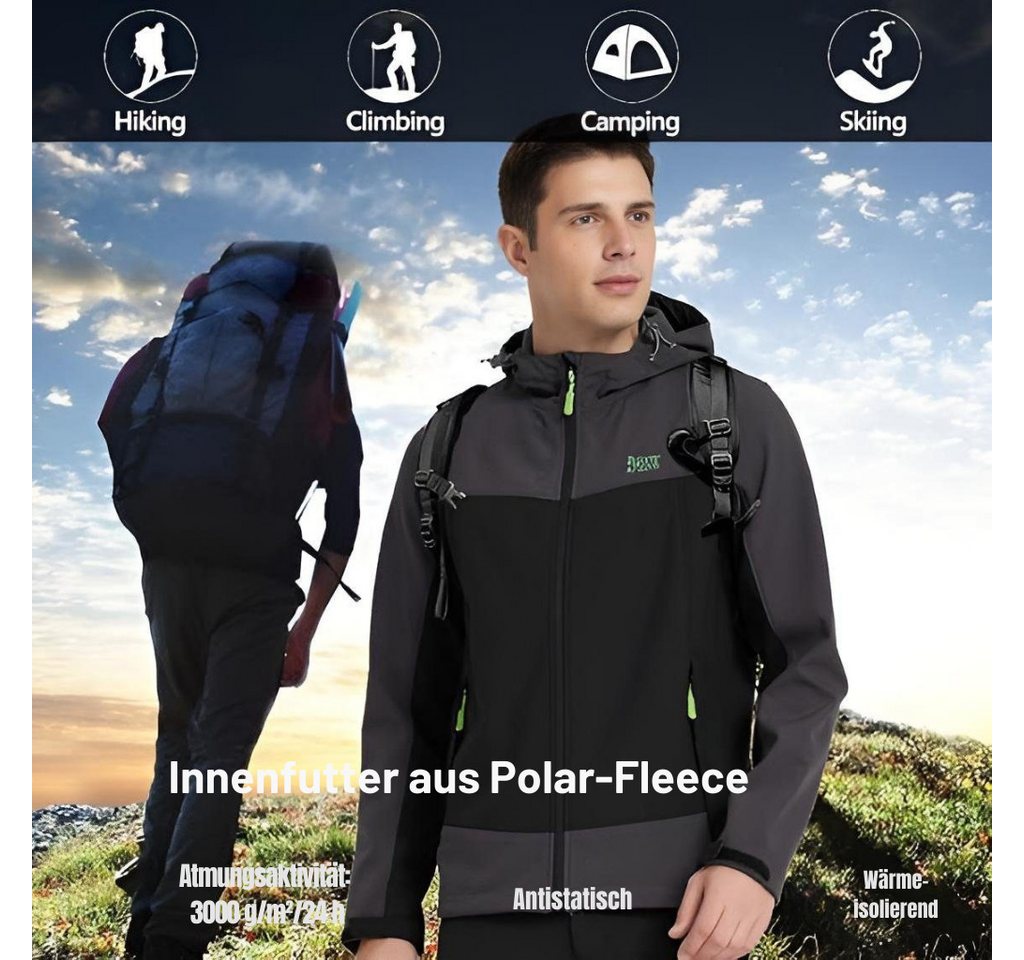 Diyarts Softshelljacke (wasserfeste Jacke mit TPU-Technologie, Winterjacke, mit optimaler Wärme & Funktionalität) Wasserfest, atmungsaktiv, winddicht, ideal für – Bild 4 von 5