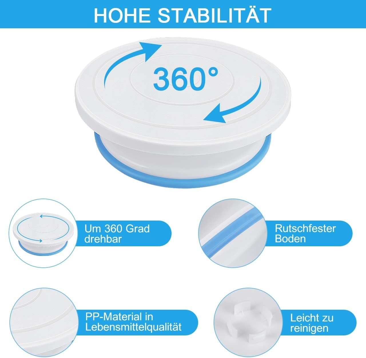 Diyarts Tortenwerkzeug, (Tortenplatte Drehbar Tortenständer Kuchen, 103-tlg., Drehteller inklusive 50 Einweg Spritzbeutel), mit 24 Düsen,2 Spatel, 1 Kuchenschne – Bild 2 von 5