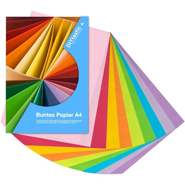 DIYtastic Bastelkartonpapier 100 Blatt Buntpapier DIN A4, 140 g/m², beidseitig farbig