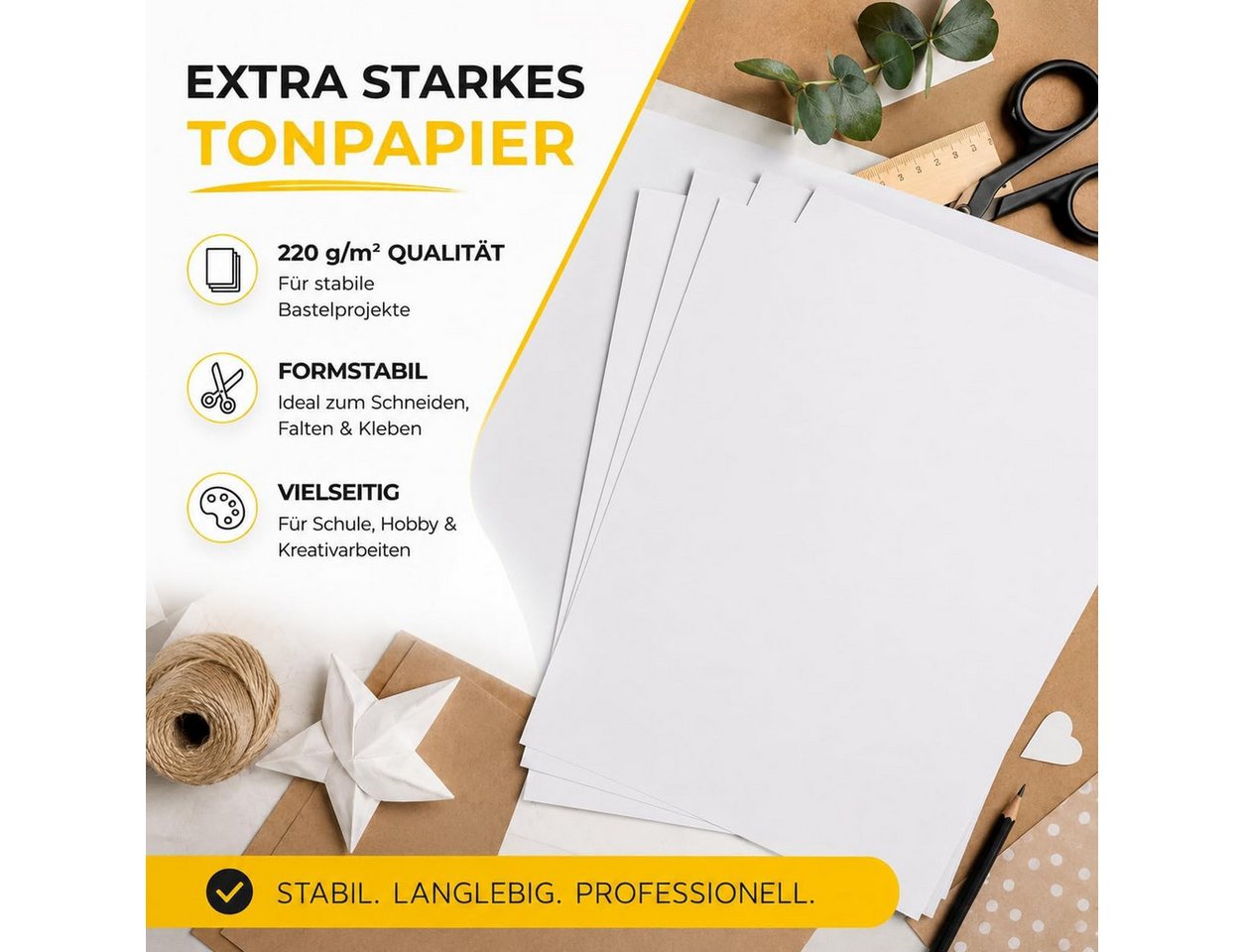 DIYtastic Bastelkartonpapier 100 Blatt Tonkarton DIN A4, 220 g/m², schwarz oder weiß – Bild 3 von 5