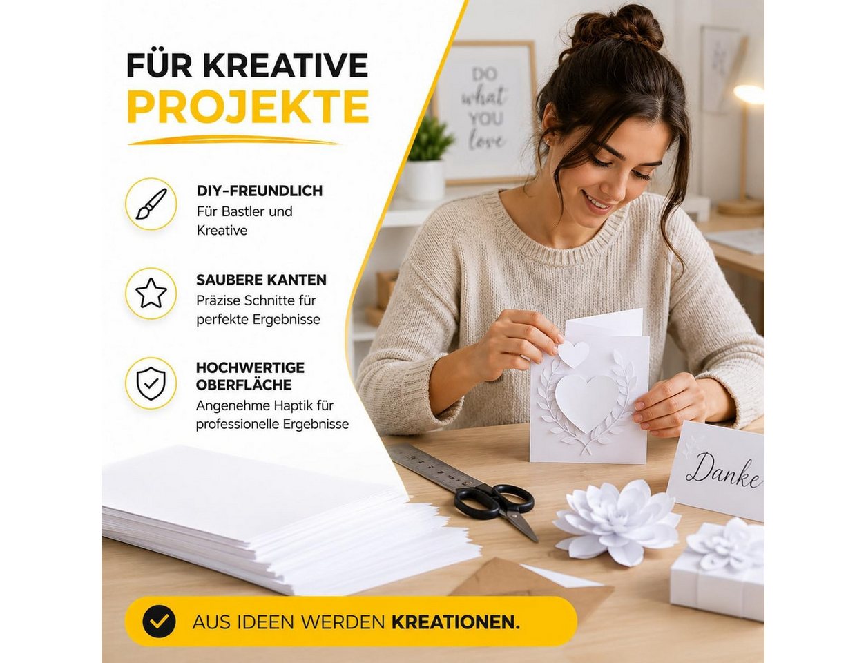 DIYtastic Bastelkartonpapier 100 Blatt Tonkarton DIN A4, 220 g/m², schwarz oder weiß – Bild 4 von 5