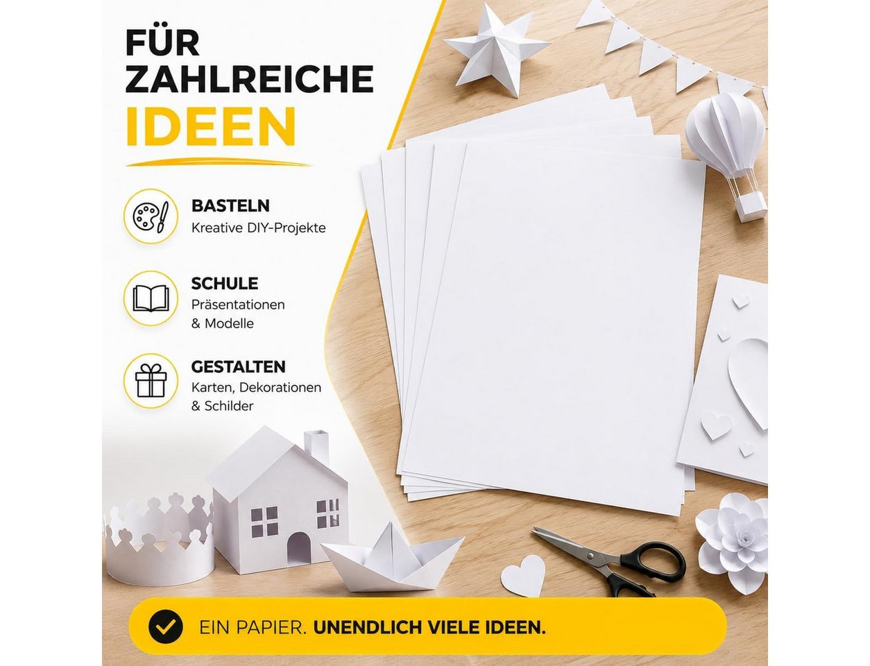 DIYtastic Bastelkartonpapier 100 Blatt Tonkarton DIN A4, 220 g/m², schwarz oder weiß – Bild 5 von 5