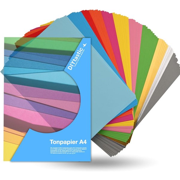 DIYtastic Bastelkartonpapier 50 Blatt bunter Tonkarton DIN A4, 220 g/m², beidseitig farbig