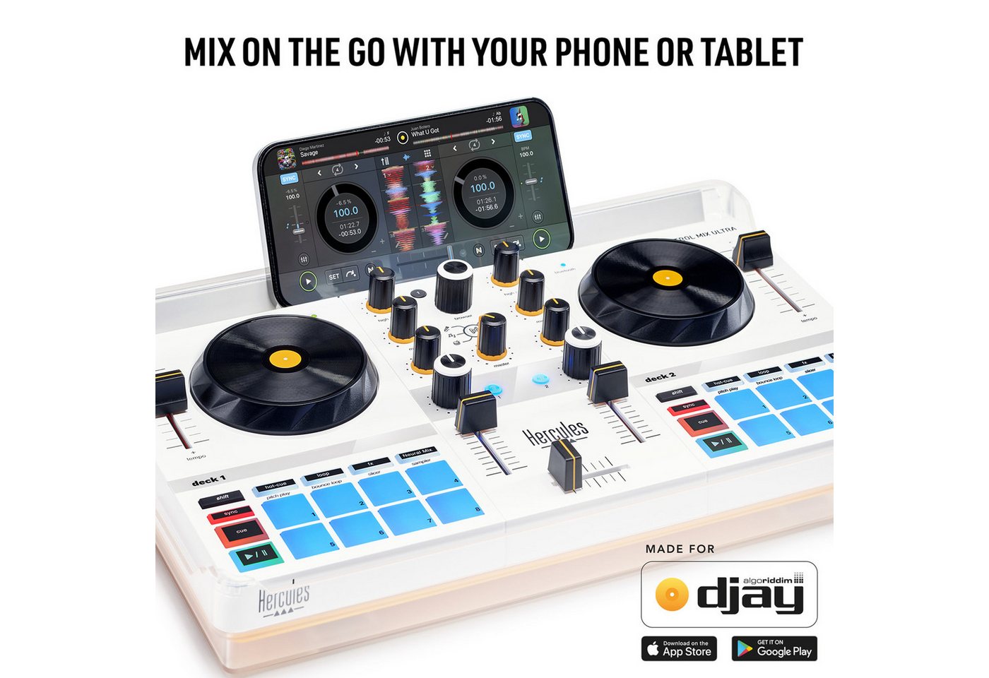 HERCULES DJ Controller Hercules DJControl Mix Ultra mobiler DJ-Controller, (Vollständig kabelloser DJ-Controller mit Akku), DJ-Controller – Bild 5 von 5