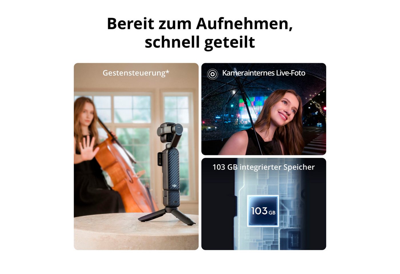 DJI Osmo Pocket 4P (Pro) Vlog Combo Kompaktkamera (Weitwinkelobjektiv, Teleobjektiv, 37 MP, 3x opt. Zoom, WLAN (Wi-Fi), Bluetooth) – Bild 5 von 5
