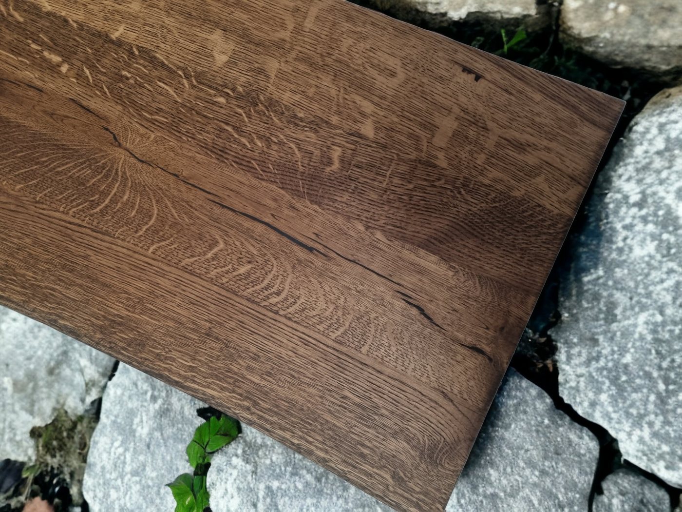 DM-Handel Waschtischplatte Eiche Holzplatte massiv (von 40 cm bis 120 cm Breit Waschtisch, Naturkant Waschbecken, Waschbeckenplatte Dunkel Braun), sehr Massiv 4 – Bild 2 von 5