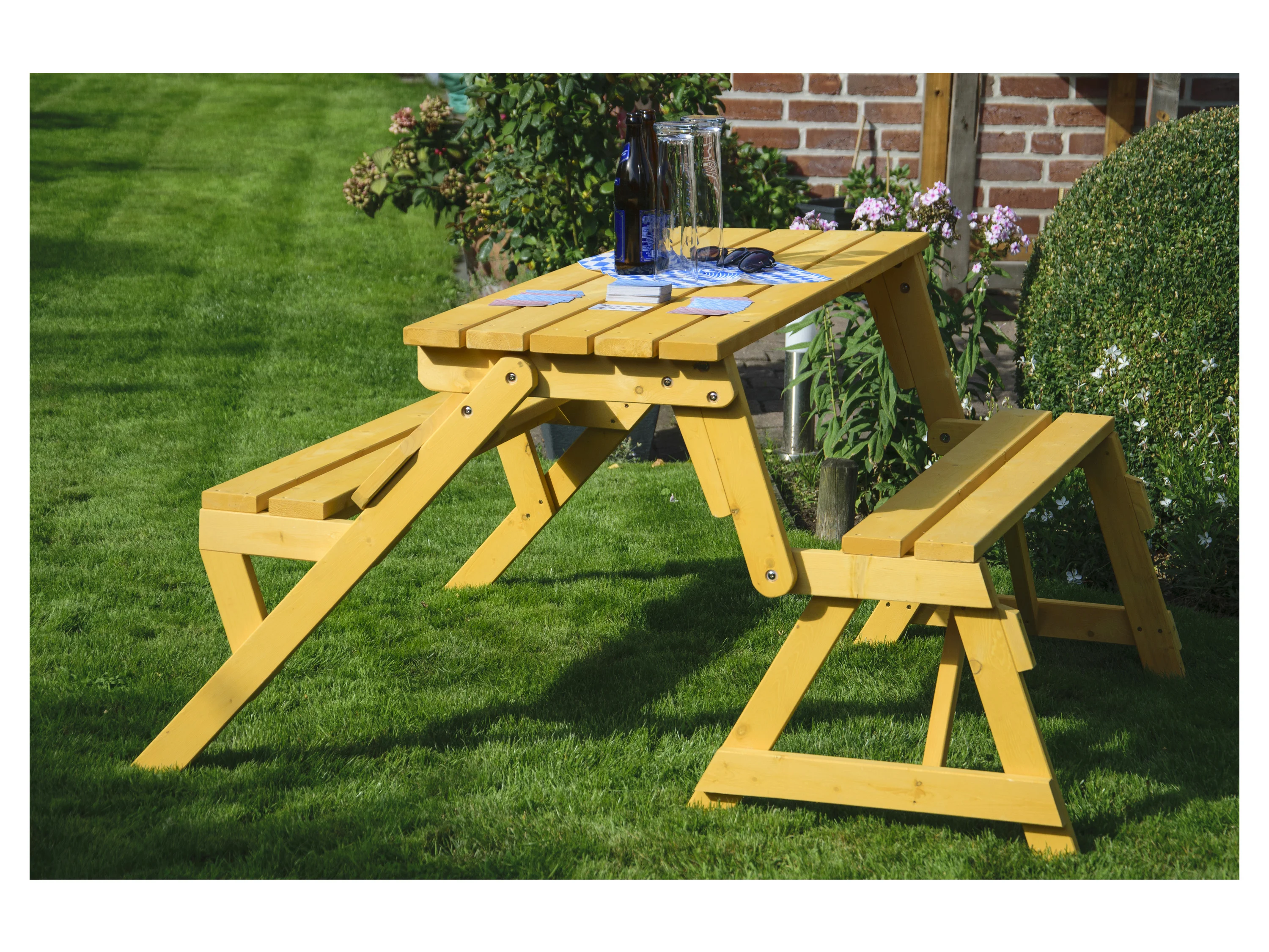 DOBAR 2in1 Picknicktisch und Sitzbank, aus Holz, natur – Bild 2 von 4