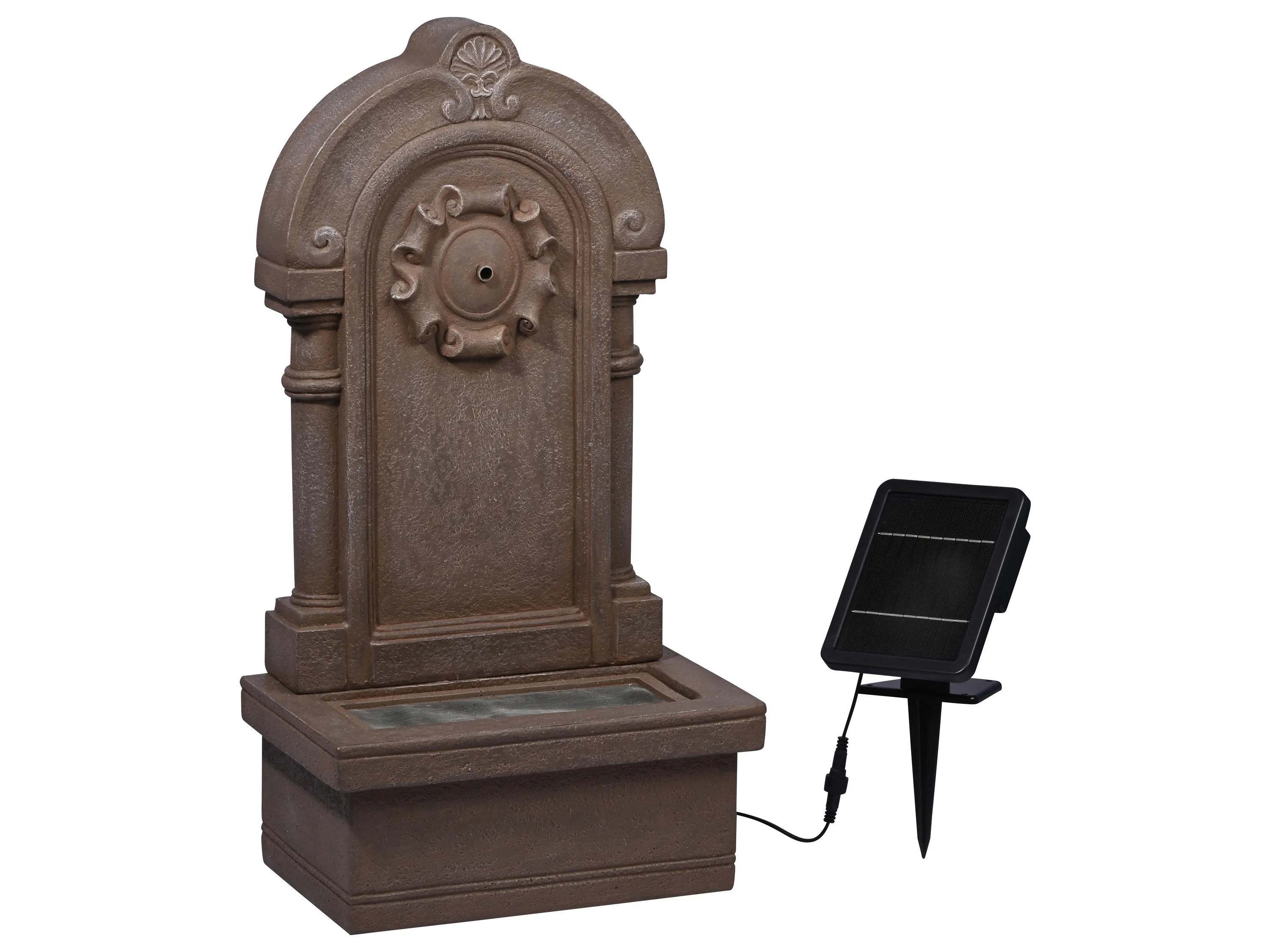 DOBAR Gartenbrunnen mit LEDs und Solar-Panel (Poseidon/sandstein) – Bild 3 von 4