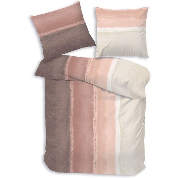 DOBNIG Bettwäsche Flanell, Flanell, 2 teilig, Farbverlauf, gestreift, rosa