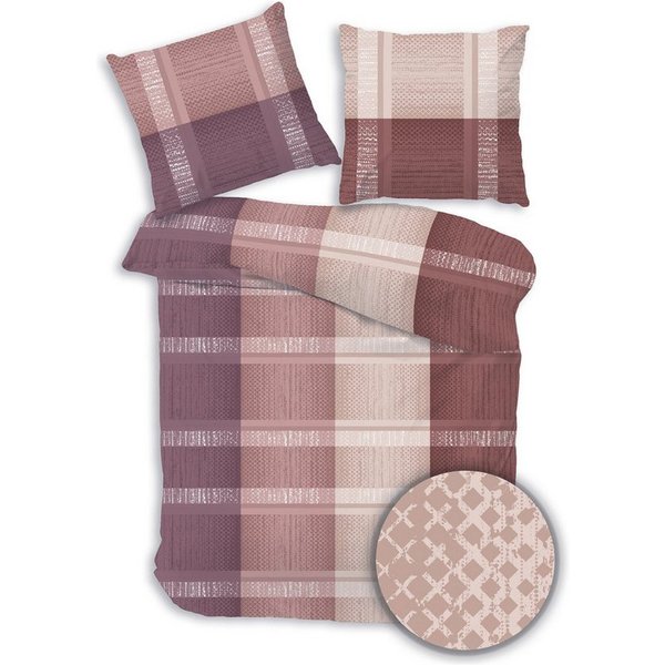 DOBNIG Bettwäsche Flanell, Flanell, 2 teilig, Karo, aubergine, rosa