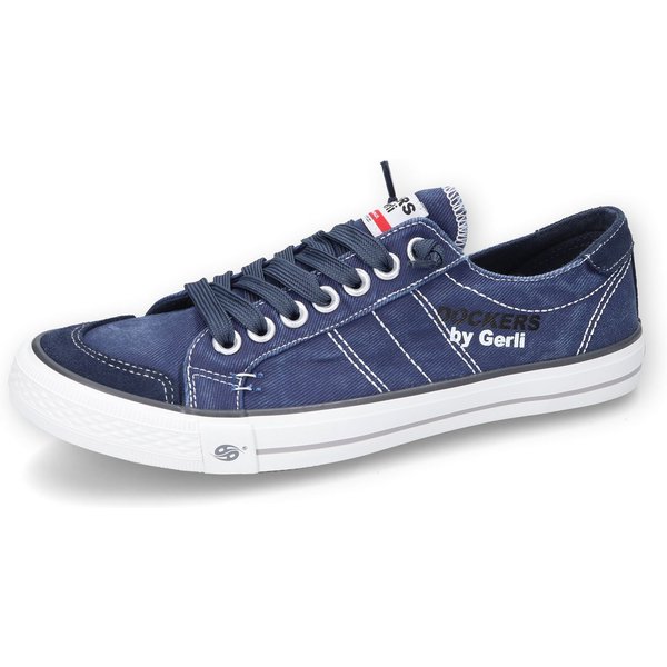 Dockers by Gerli Slip-On Sneaker, Freizeitschuh, Retro Sneaker, Fake Schnürung, in cooler Jeansoptik