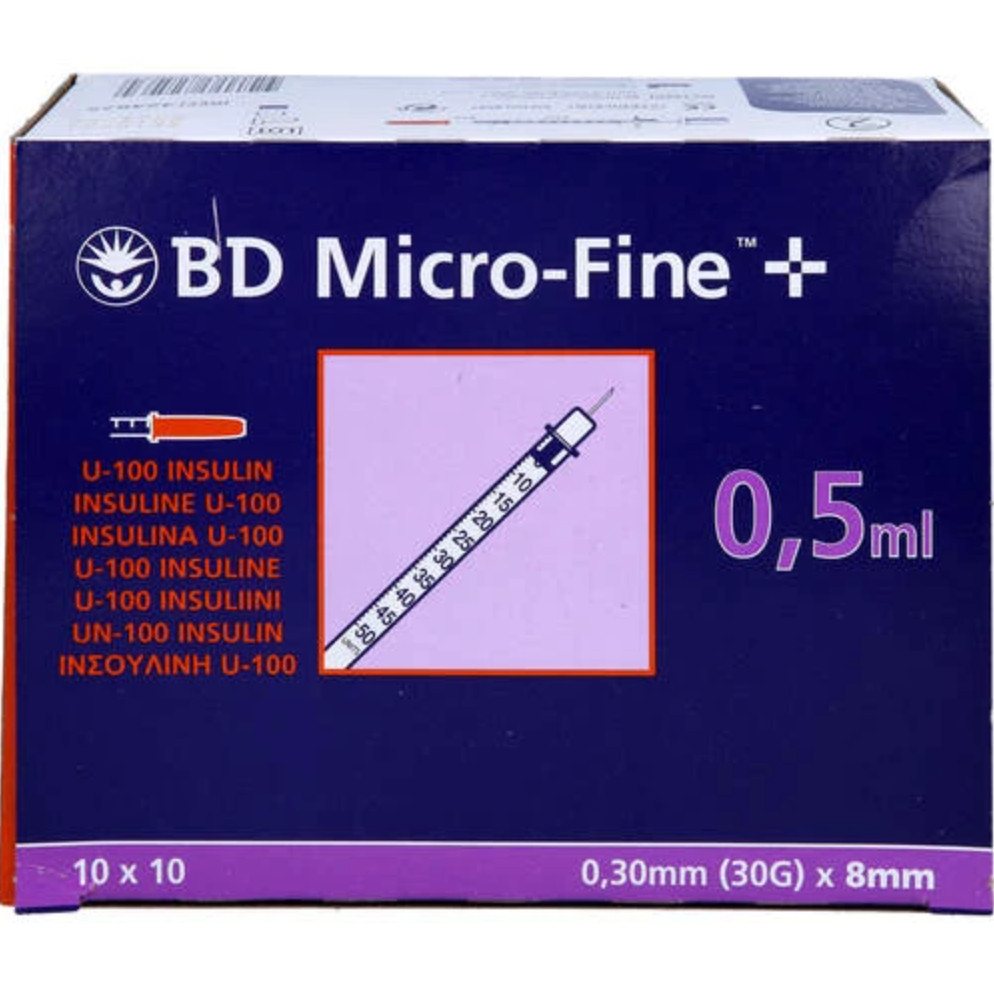 DocMed Einwegspritze BD Micro-Fine+ Insulinspritze 0,5 ml U100 0,30x8mm, (Spar-Set, Weltweiter Bestseller, 100-St., Steril verpackt), latexfrei – Bild 3 von 4