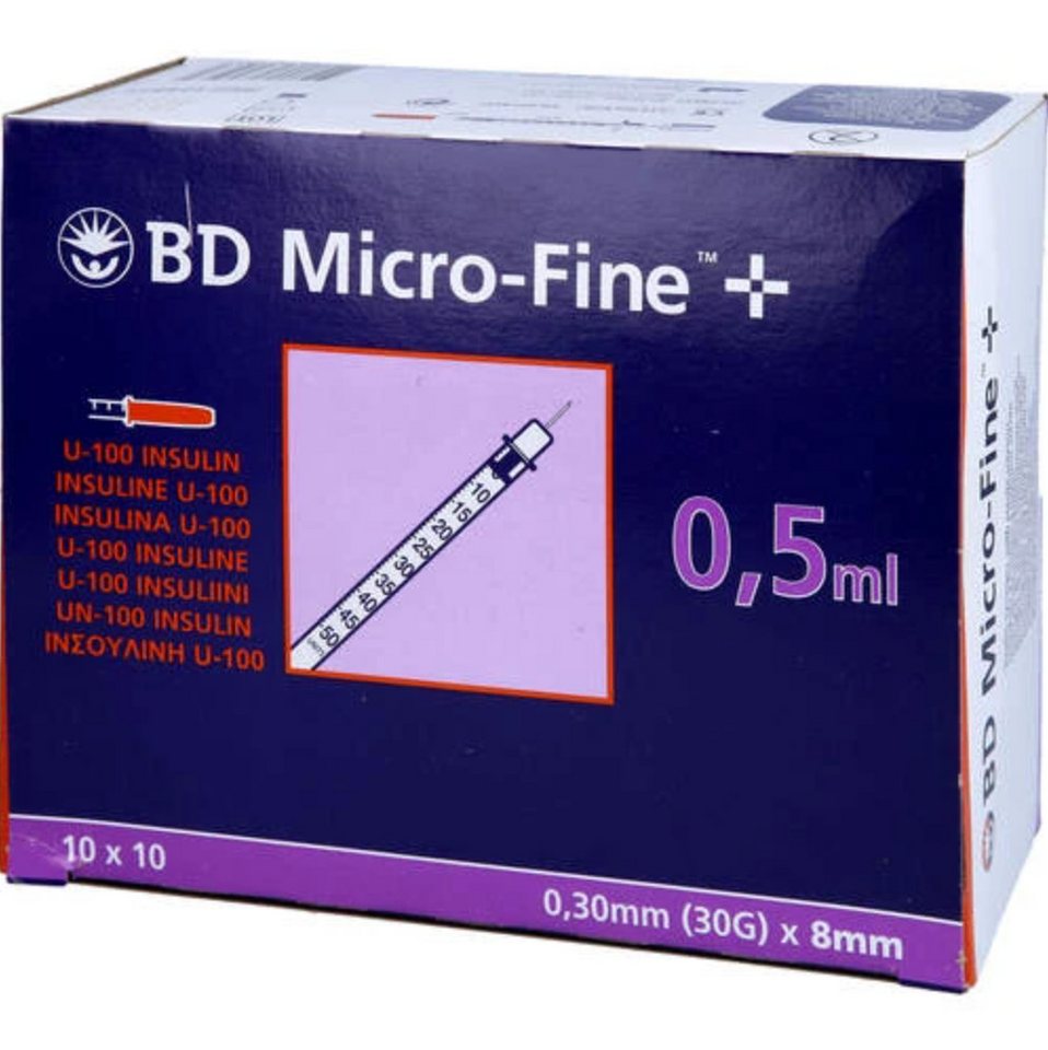 DocMed Einwegspritze BD Micro-Fine+ Insulinspritze 0,5 ml U100 0,30x8mm, (Spar-Set, Weltweiter Bestseller, 100-St., Steril verpackt), latexfrei – Bild 4 von 4