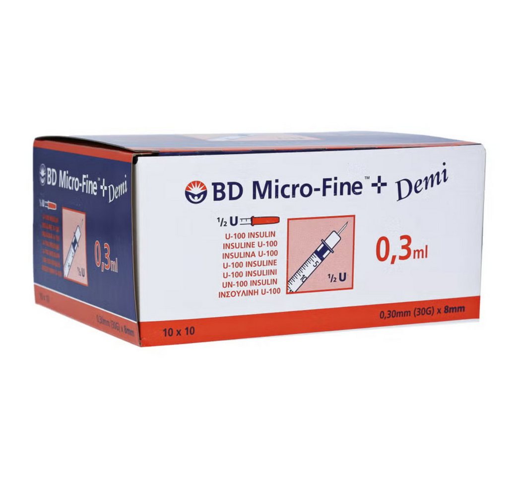 DocMed Einwegspritze BD Micro-Fine+ Insulinspritze 30G - 0,30x8mm U100 0,3ml, (Spar-Set, Weltweiter Bestseller, 100-St., Steril verpackt), latexfrei – Bild 2 von 4