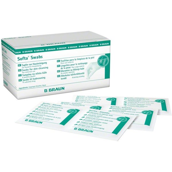 DocMed Softa Swabs - B.Braun Hand-Desinfektionsmittel (Hautreinigung, Desinfektionstupfer, [100-St. Hygienische Lösung Einmal-Alkoholtupfer, steril, sofort eins