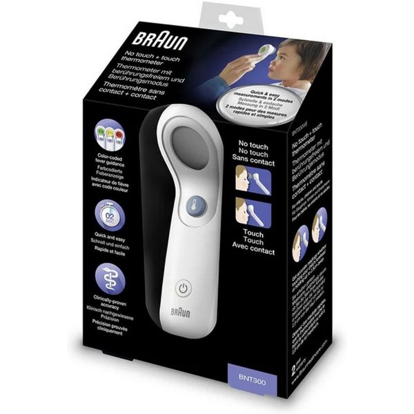 DocMed Stirn-Fieberthermometer BRAUN Stirnthermometer BNT300, Kontakt- und No-Touch-Modus 1-tlg., Integrierte Abstandskontrolle, Schnelle Temperaturmessung