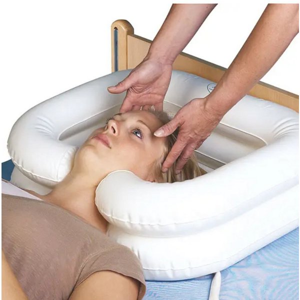 DocMed Waschbecken Großes Kopfwaschbecken (Waschhilfe, Mobile Haarpflege), Aufblasbares Haarwaschbecken, Haarwäsche im Bett