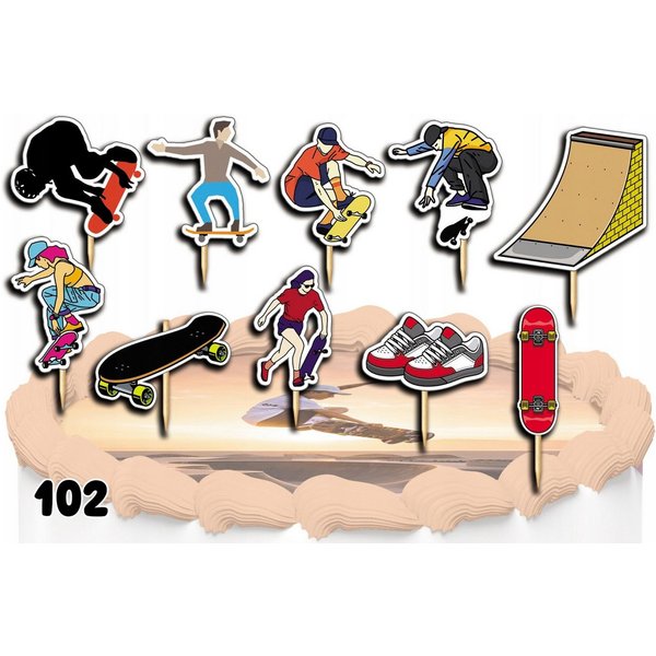 dodo, Topper Topper für Torten - 10-teiliges Set mit Fahrrädern & Skateboards, Papier