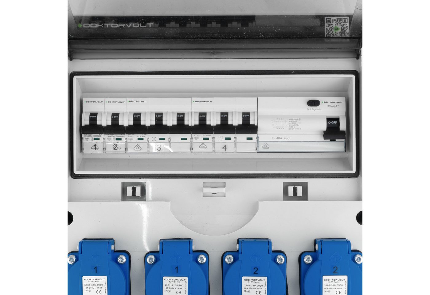 Doktorvolt Stromverteiler BAUSTROMVERTEILER WANDVERTEILER KOMPLETT VERDRAHTET 32A CEE 16A 230V – Bild 3 von 5