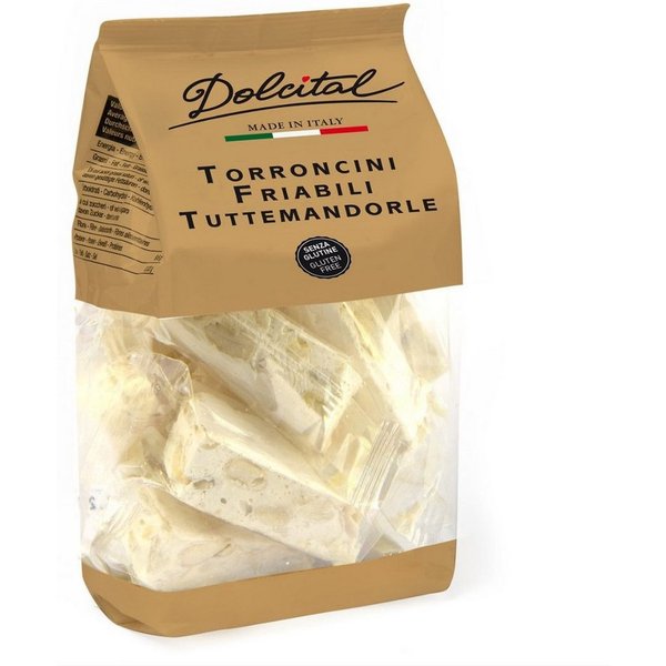 Dolcital Süßigkeit Torroncini mit Mandeln, hart, Torroncini Friabili Tuttemandorle, 130 g, Harter weißer Nougat, einzeln Verpackt