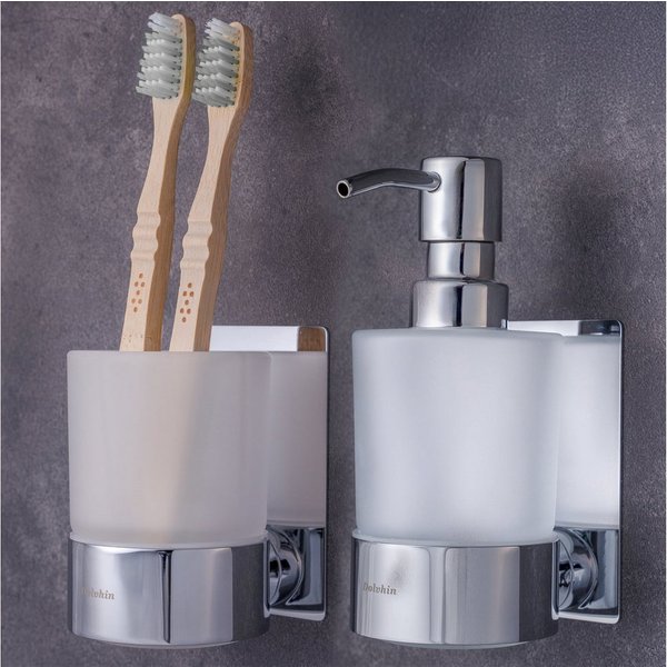 Dolvhin Seifenspender und Zahnputzbecher Set, Glas Handseifenspender & Zahnbecher, (Seifenspender Set inkl. extra starkem 3M Klebestreifen), 250ml Milchglas & h
