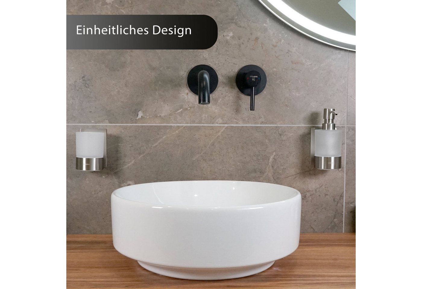 Dolvhin Seifenspender und Zahnputzbecher Set, Glas Handseifenspender & Zahnbecher, (Seifenspender Set inkl. extra starkem 3M Klebestreifen), 250ml Milchglas & h – Bild 3 von 5