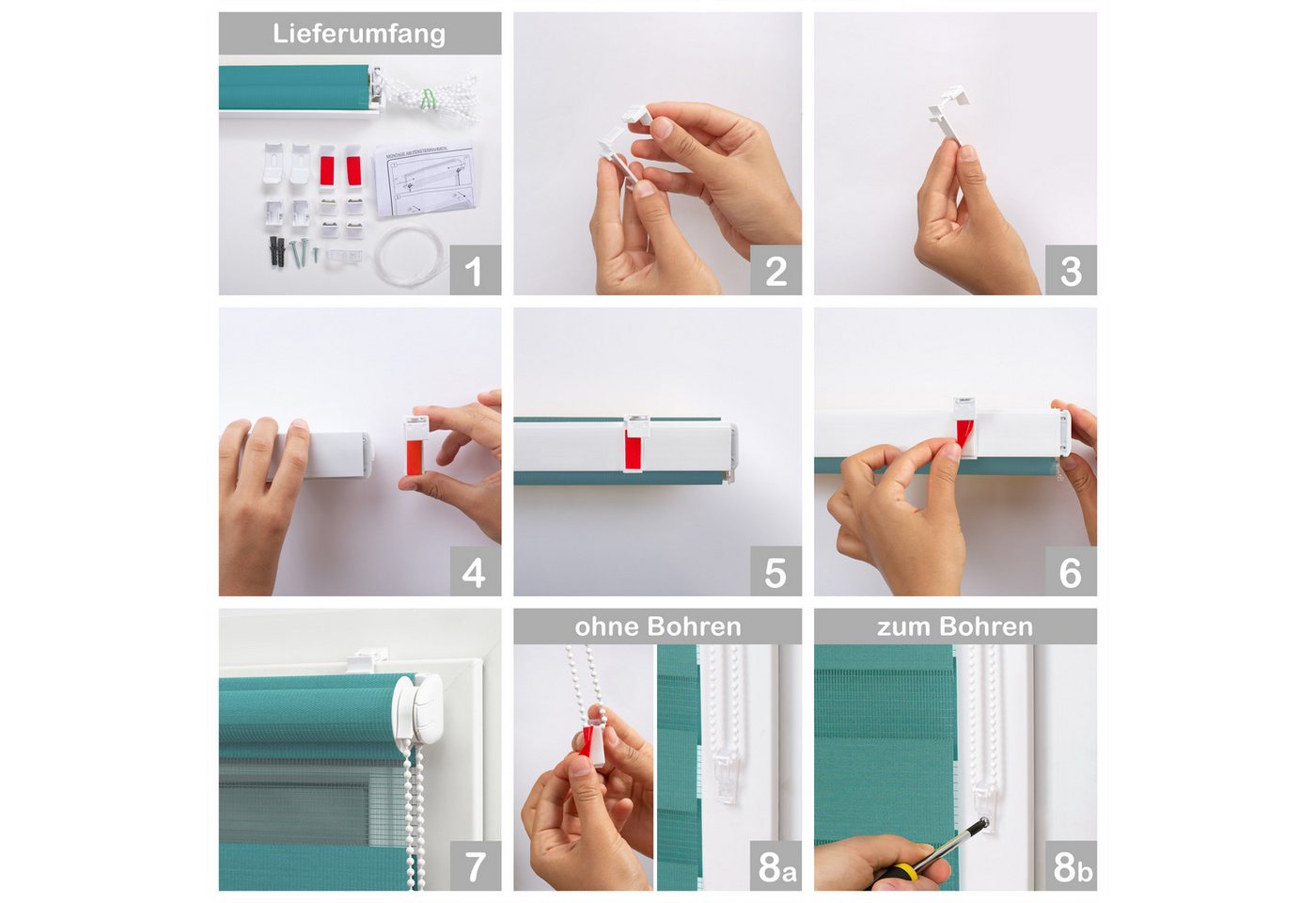 Doppelrollo Duo-Rollo Klemm Fix, Fenster-Rollo Ohne Bohren, DomDeco, Klemmfix, Klemmbar, Kettenzug, ohne Bohren, Sicht- und Blendschutz – Bild 3 von 5