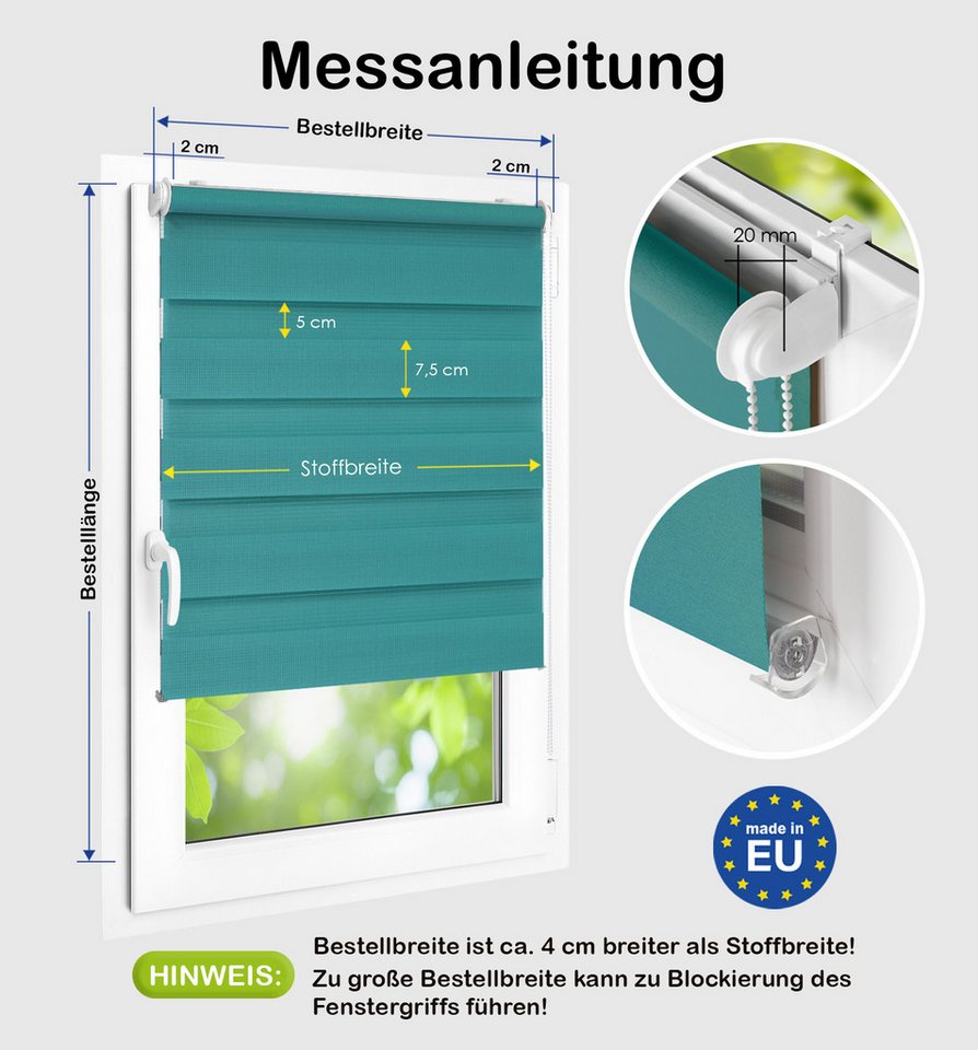 Doppelrollo Duo-Rollo Klemm Fix, Fenster-Rollo Ohne Bohren, DomDeco, Klemmfix, Klemmbar, Kettenzug, ohne Bohren, Sicht- und Blendschutz – Bild 5 von 5