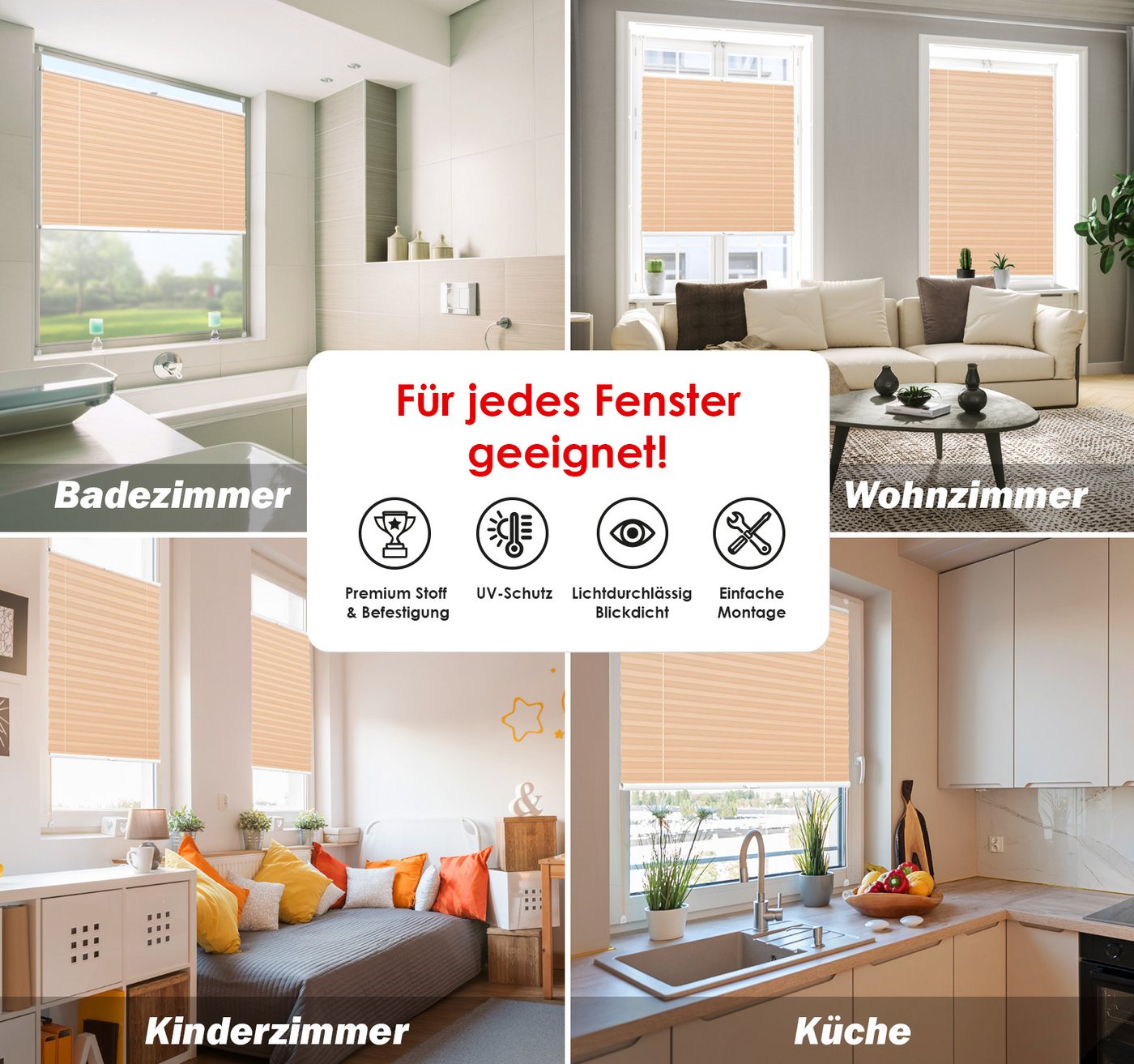 DomDeco Plissee "Calura", blickdicht, Ohne Bohren, Klemmfix, Sicht- und Sonnenschutz, ohne Bohren, Klemmfix, Fixmaß, Klemmträger – Bild 2 von 5